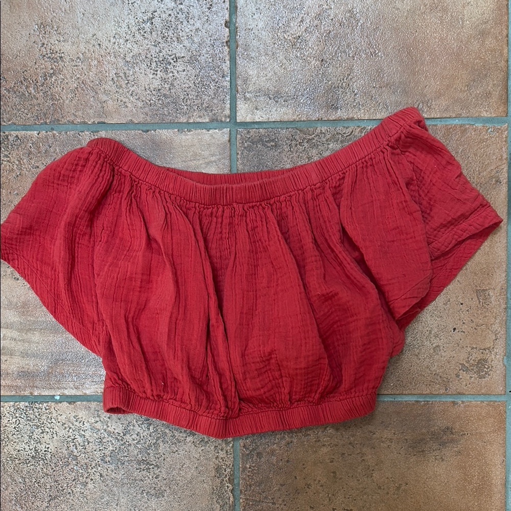 🦋Free People Linen Red Crop Top